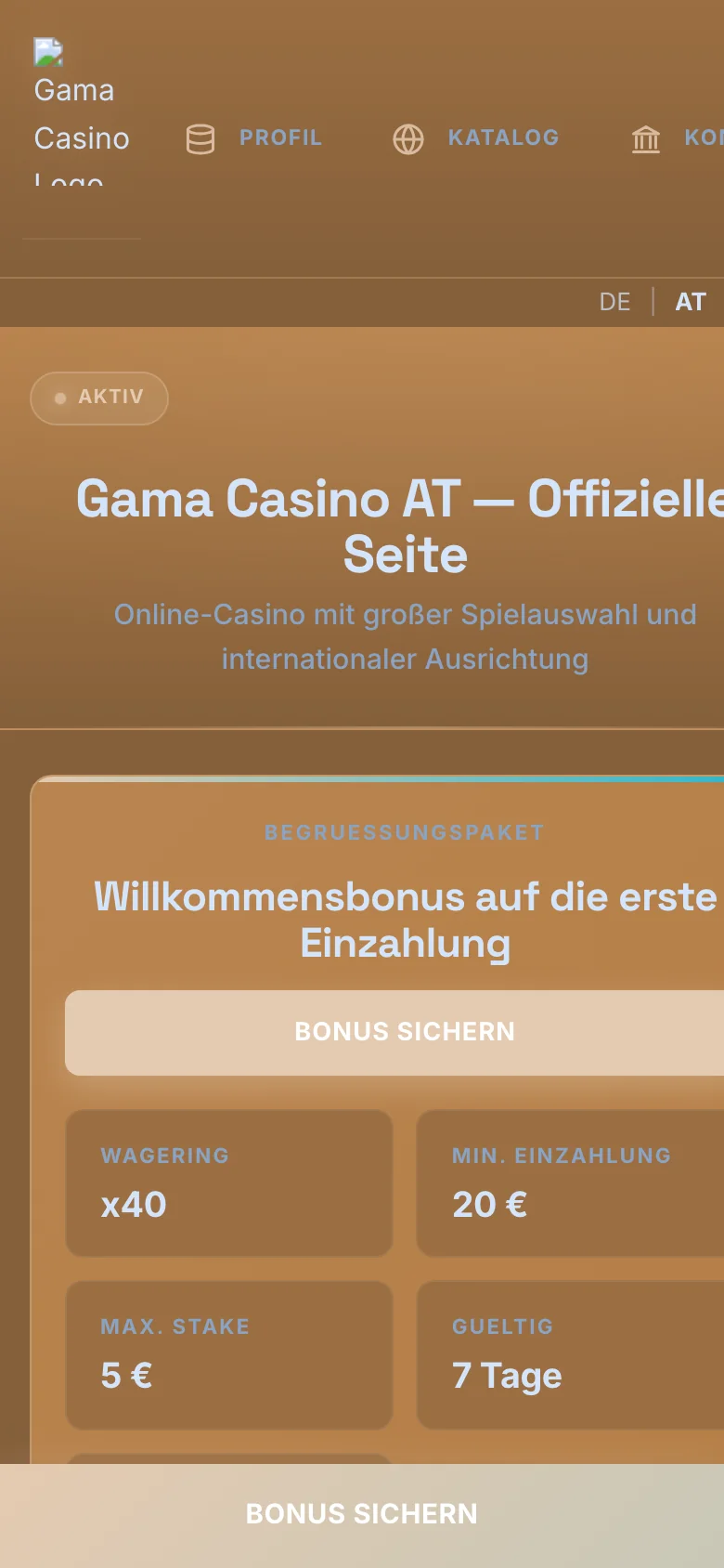 Gama Casino mobile lobby screenshot
