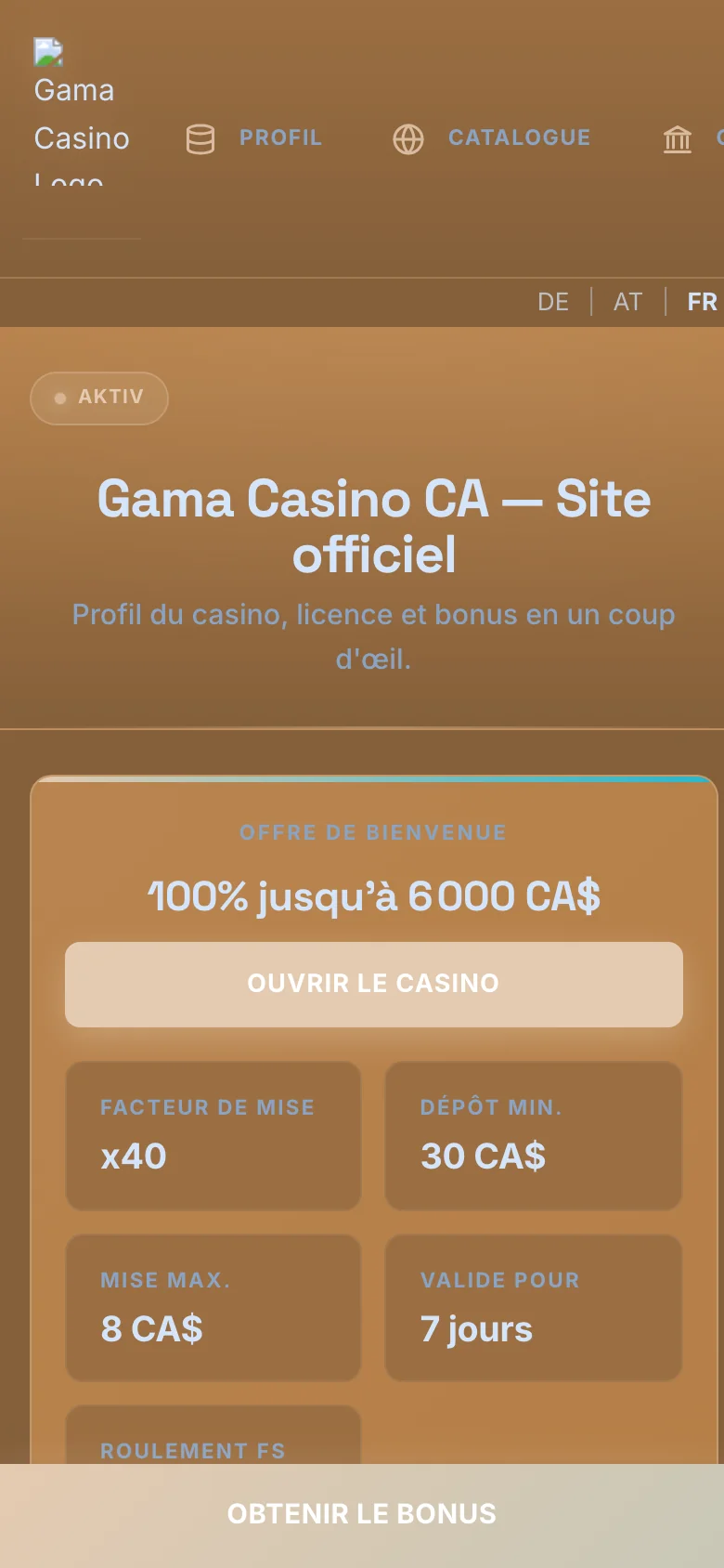 Gama Casino mobile lobby screenshot